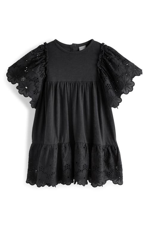 Next Kids' Eyelet Accent Tiered Cotton Dress In Black