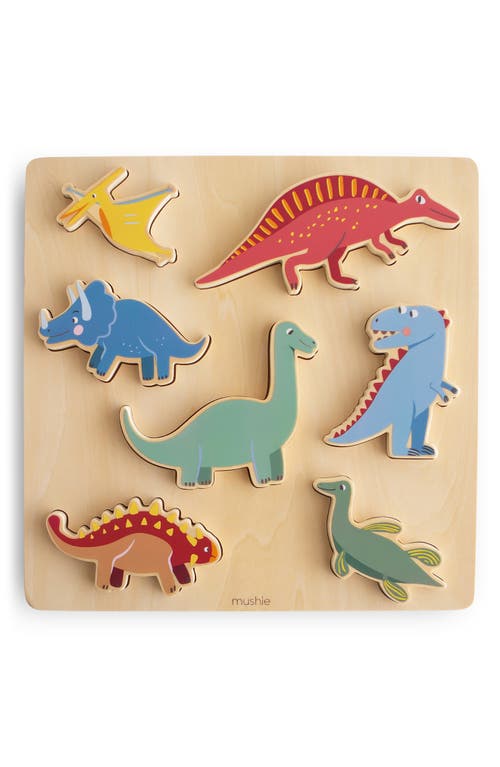 Mushie Wood Dinosaur Puzzle in Blue Multi at Nordstrom
