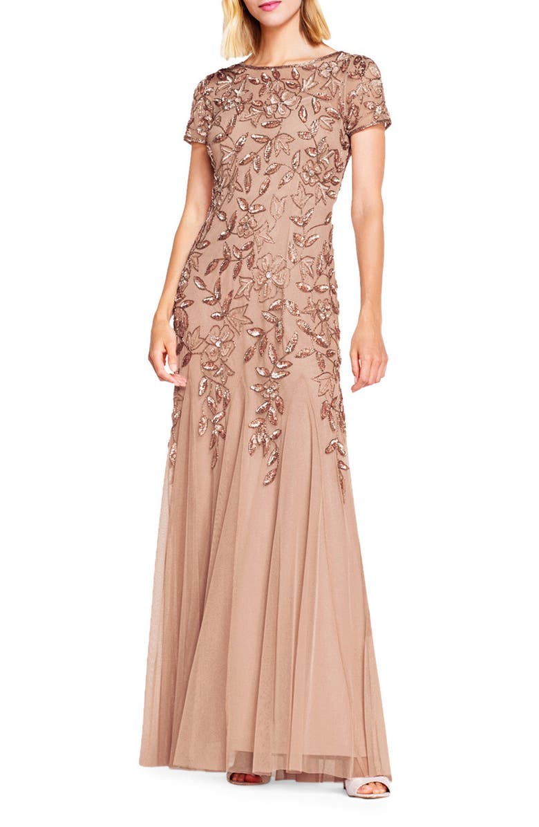Adrianna Papell Floral Embroidered Beaded Trumpet Gown | Nordstrom