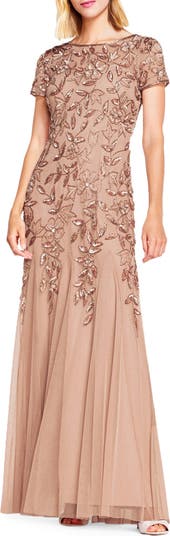 Adrianna Papell Floral Embroidered Beaded Trumpet Gown Nordstrom