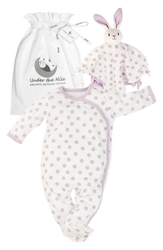 Under The Nile Babies' 2-piece Organic Cotton Polka Dot Footie & Lovey Toy Set In Lavender