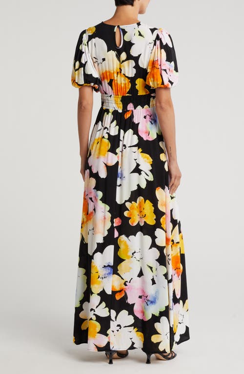 By Design Ophelia Puff Sleeve Maxi Dress In Blurred Water Flower