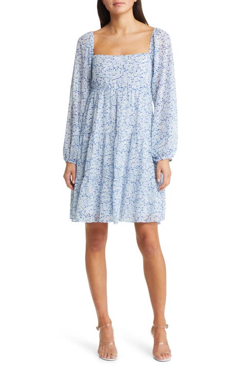 Chelsea28 Floral Square Neck Long Sleeve Dress in Blue Print