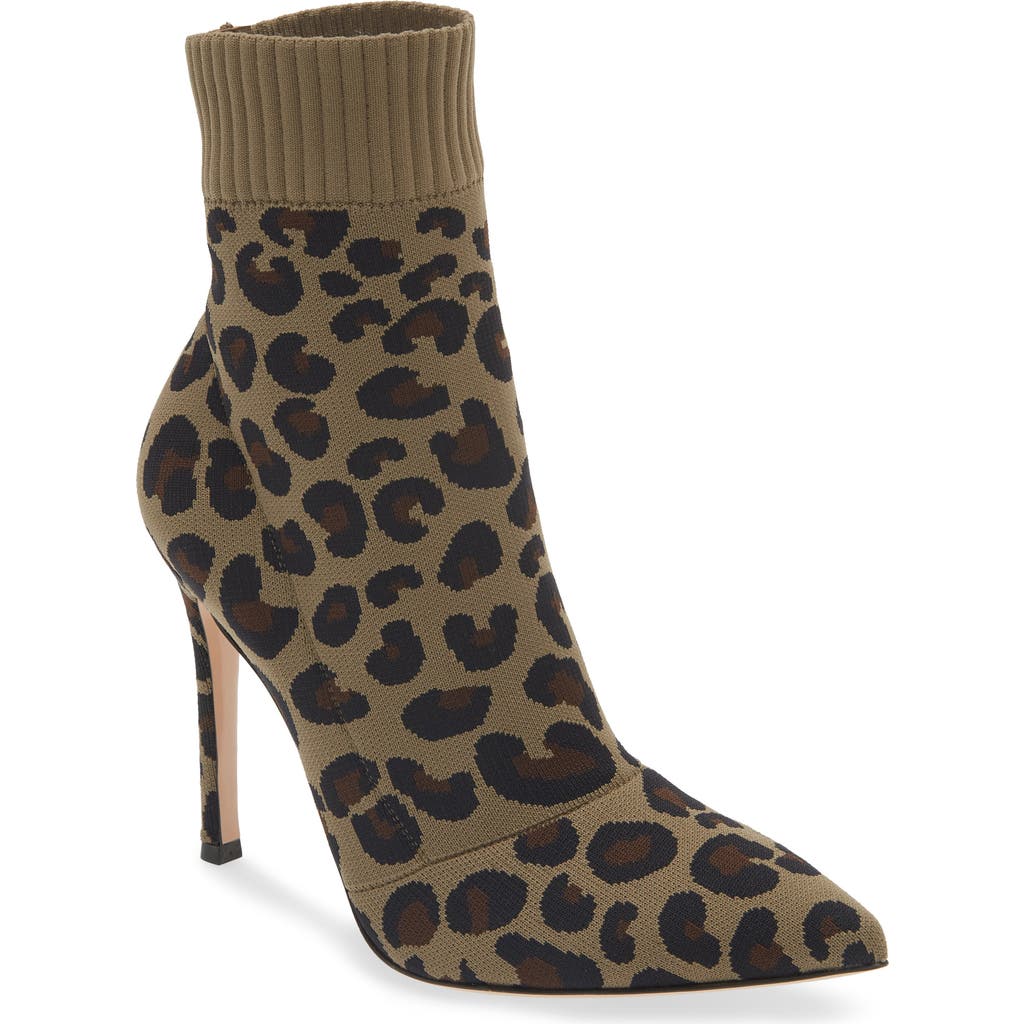 Gianvito Rossi Leopard Print Knit Stretch Bootie In Leopard