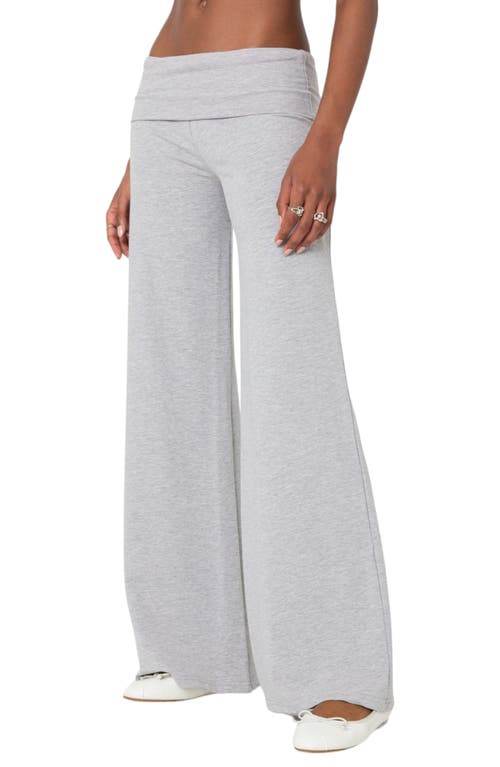 Shop Edikted Wide Leg Foldover Pants In Light-gray-melange