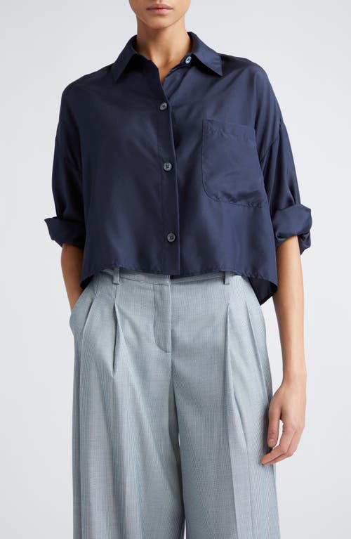 TWP Next Ex Crop Silk Button-Up Shirt Midnight at Nordstrom,