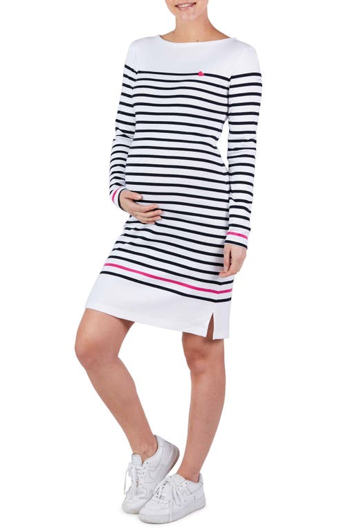 Cache Coeur x Armor Lux C'est La Vie Quimper Long Sleeve Maternity Dress in White/Marine