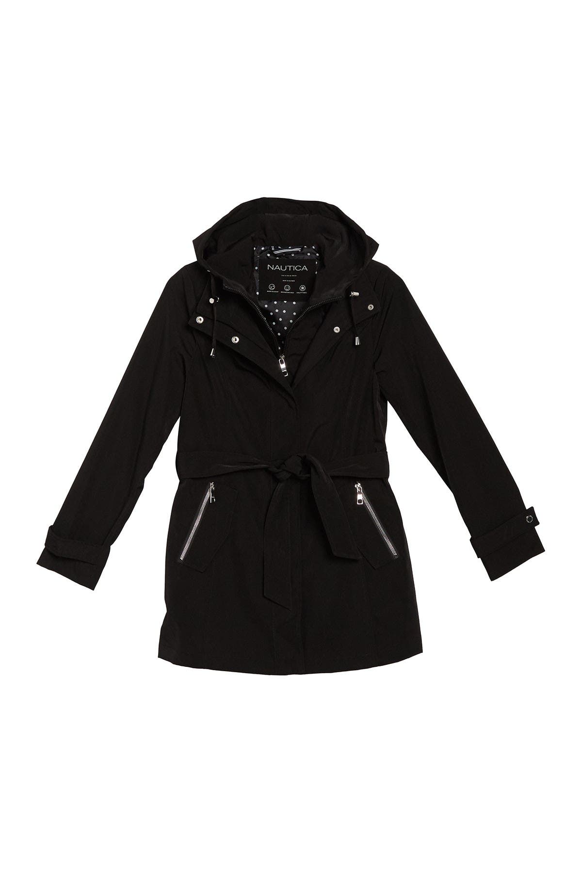 black belted hooded coat