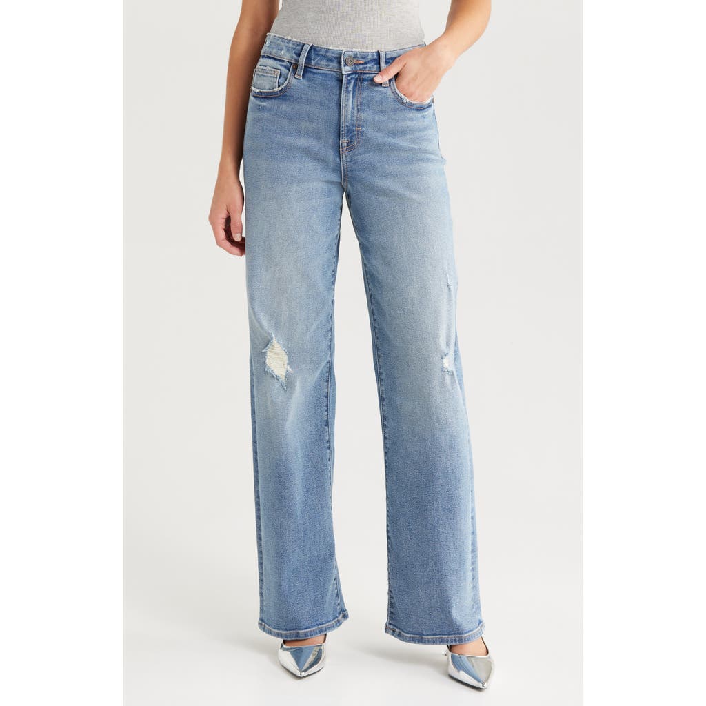 HIDDEN JEANS Grinded Distressed High Waist Straight Leg Dad Jeans in Medium Wash