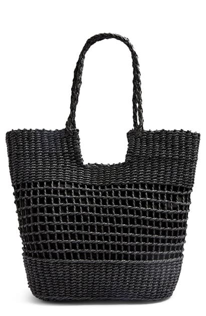 Topshop Rio Braided Handle Woven Tote In Black
