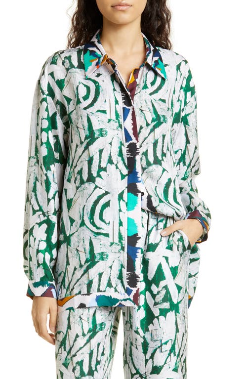MUNTHE Jesseia Abstract Print Silk Blouse in Green