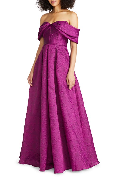 Joelle Jacquard Off the Shoulder Gown in Deep Orchid