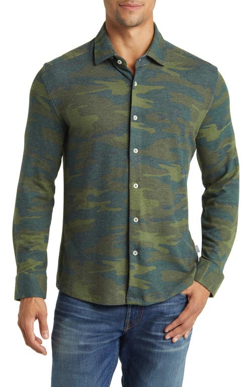Camo Wrinkle Resistant Tech Fleece Button-Up Shirt in Olive Green