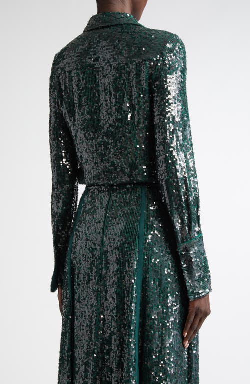 Shop Erdem Sequined Chiffon Button-up Shirt In Dark Green