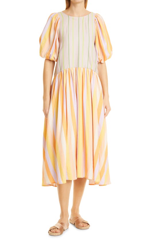 amelia elbow sleeve midi dress AMEILIA ELBOW SLEEVE MIDI DRESS, LOW TIDE NAVY BOUQUET ALL DAY ENGINEERED WOVEN DRESS
