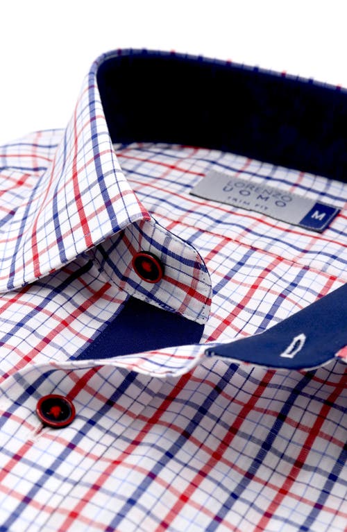 Shop Lorenzo Uomo Check Print Trim Fit Long Sleeve Cotton Button-up Shirt In White/navy/red