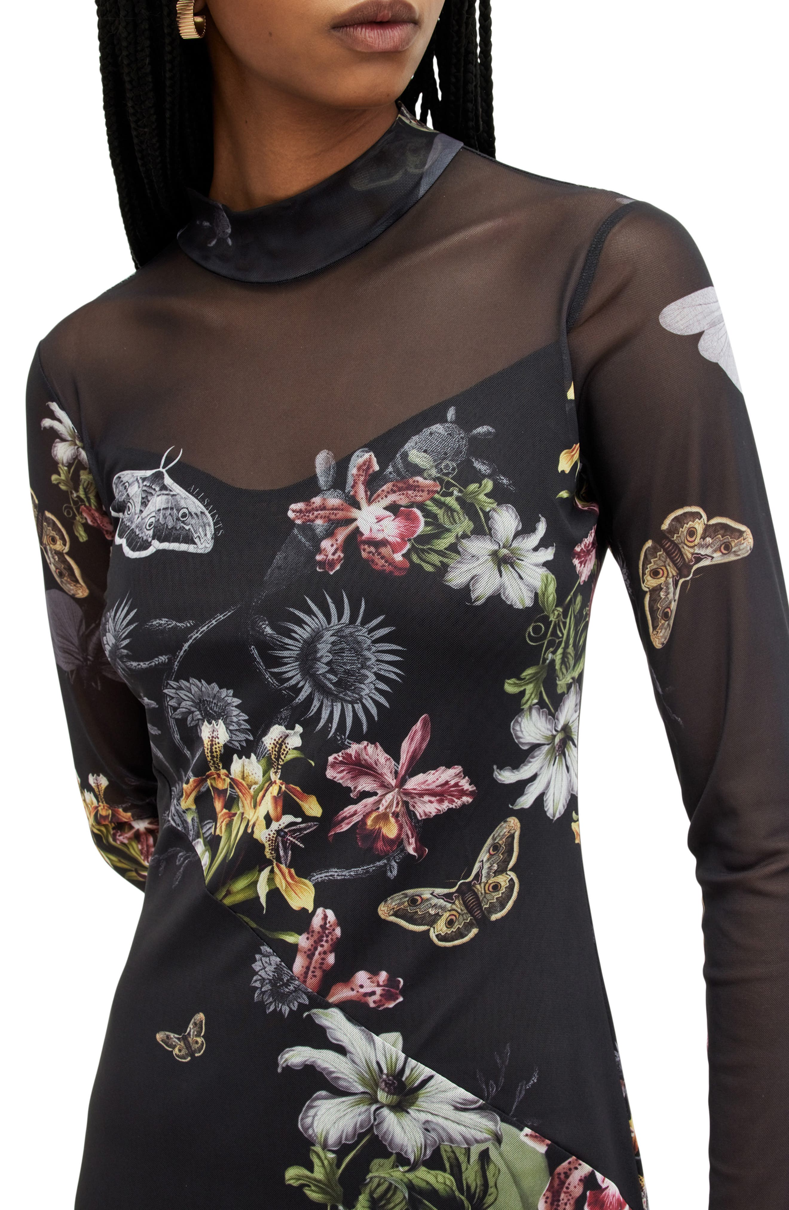 AllSaints Hanna Sanibel Floral Print Long Sleeve Mesh Maxi Dress in Black | Smart Closet AllSaints Hanna Sanibel Floral Print Long Sleeve Mesh Maxi Dress in Black | Smart Closet