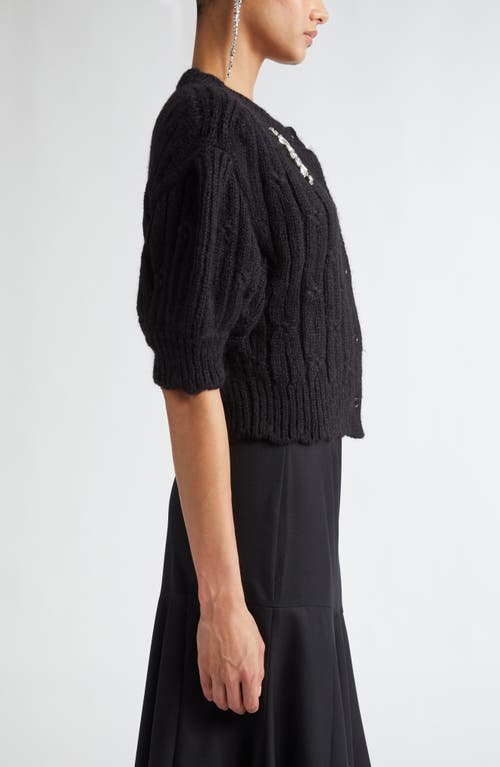 Shop Simone Rocha Crystal Embellished Crop Alpaca & Merino Wool Blend Cardigan In Black/clear