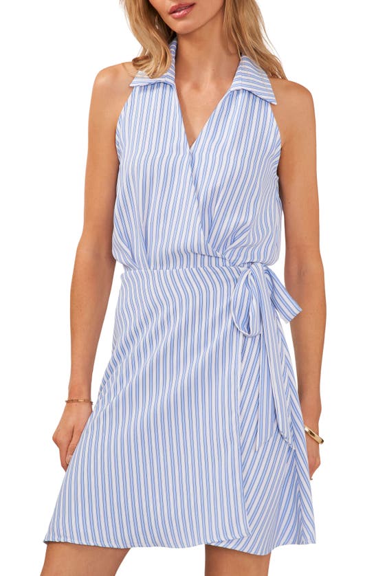 Shop Vince Camuto Stripe Wrap Front Sleeveless Shirtdress In Airy Blue