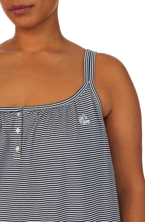 Ralph Lauren Plus Size Cotton Knit Double-strap Nightgown In Dark Blue/stripe