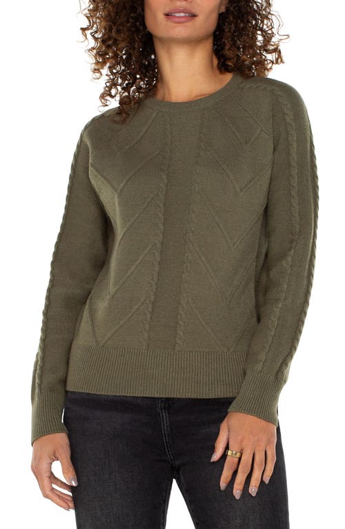 Shop Liverpool Mix Stitch Crewneck Sweater In Spanish Olive