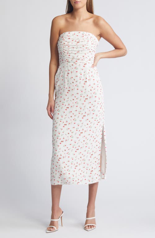 WAYF Birdie Ruched Strapless Midi Dress Ivory Ditsy at Nordstrom,