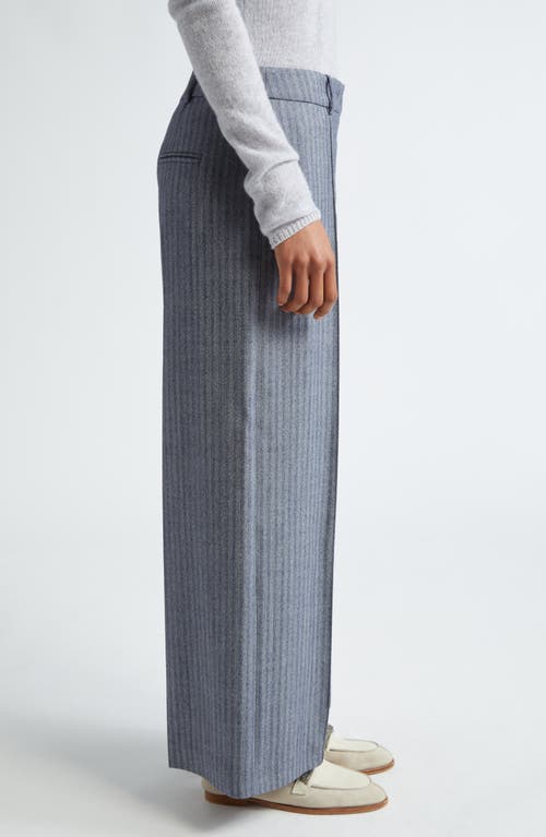Eleventy Stripe Straight Leg Stretch Virgin Wool Herringbone Twill Trousers In Denim Blue