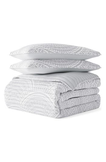 Shop Homespun 3-piece Reversible Scallop Print Quilt Set In Light Gray