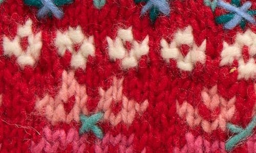 French Knot River Hand Knit Wool Mittens In Red