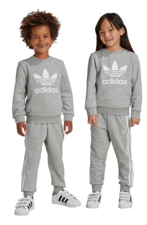 Shop Adidas Originals Adidas Kids' Trefoil Crewneck Sweatshirt & Joggers Set In Medium Grey Heather