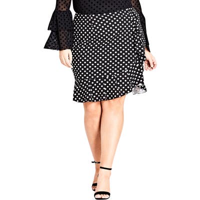 Plus Size City Chic Spot Frill Skirt, Black