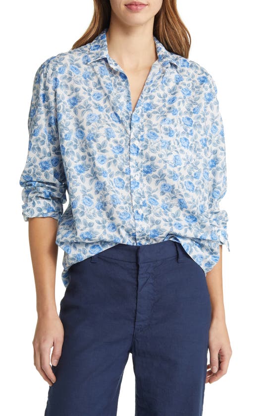 Frank & Eileen Eileen Rose Print Relaxed Button-up Shirt In Large Blue Roses