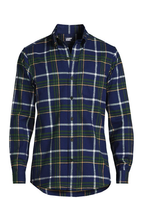 Shop Lands' End Traditional Fit Flagship Flannel Shirt In Deep Sea Navy/green Plaid