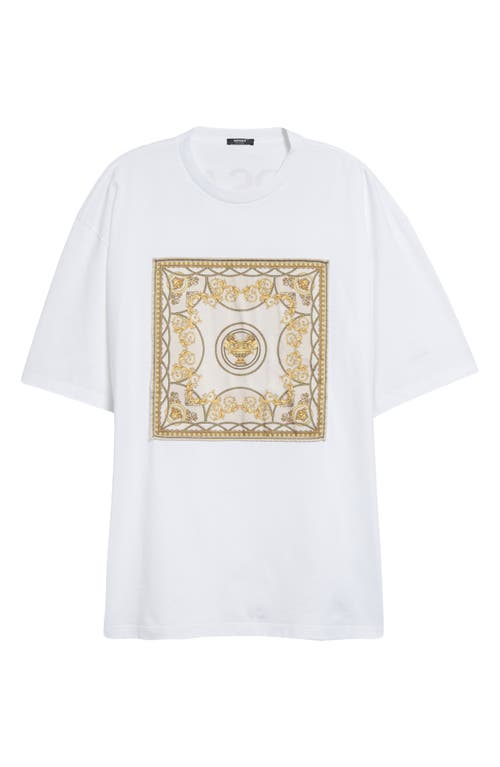 Shop Versace Logo Barocco Contrast Panel Cotton T-shirt In 2w070-white Multicolor