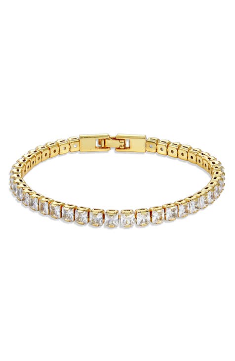 18K White Gold Plated CZ Tennis Bracelet, 4mm Cubic Zirconia Charm Bracelet for Women Men