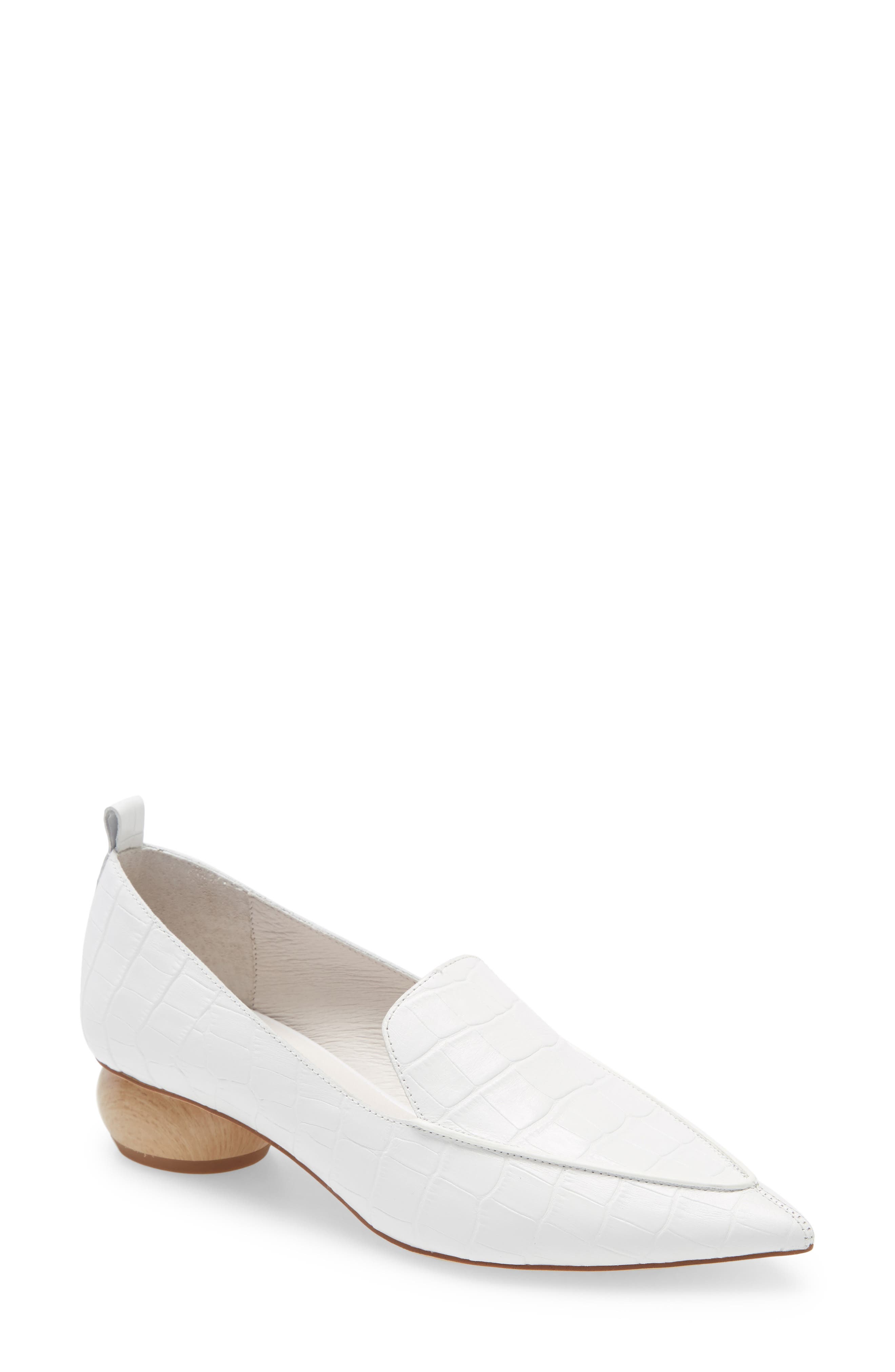 white pointed toe loafers