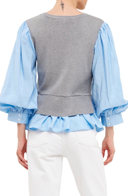 Shop English Factory Layered Mixed Media Top In Heather Grey/blue