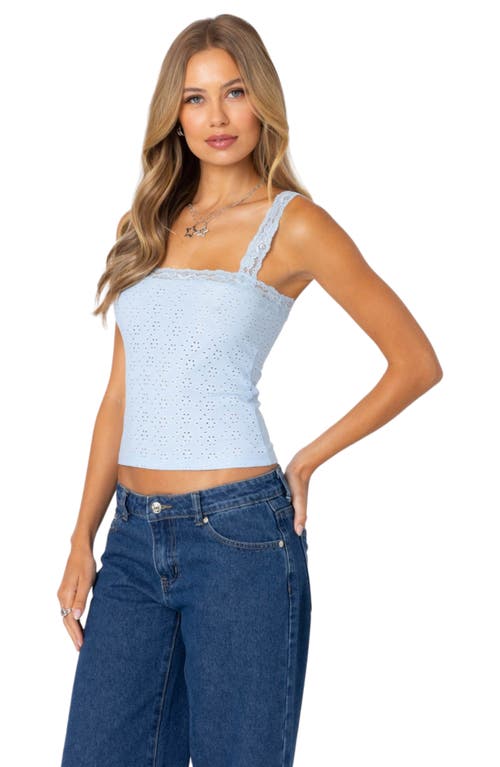 Shop Edikted Virginia Lace Trim Eyelet Tank Top In Light-blue