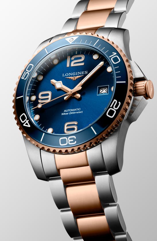 Shop Longines Hydroconquest Automatic Bracelet Watch, 41mm In Blue/ Rose Gold