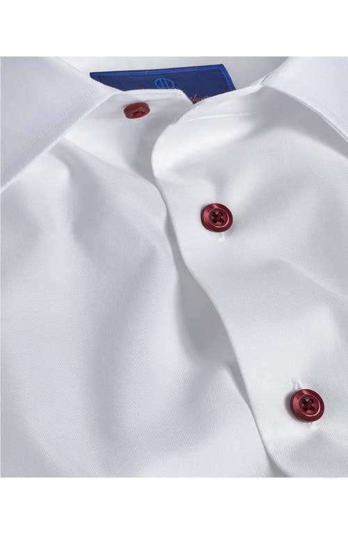 David Donahue Trim Fit Solid Cotton Dress Shirt In White
