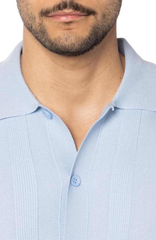 Shop Spring + Mercer Textured Short Sleeve Button-up Sweater In Powder Blue