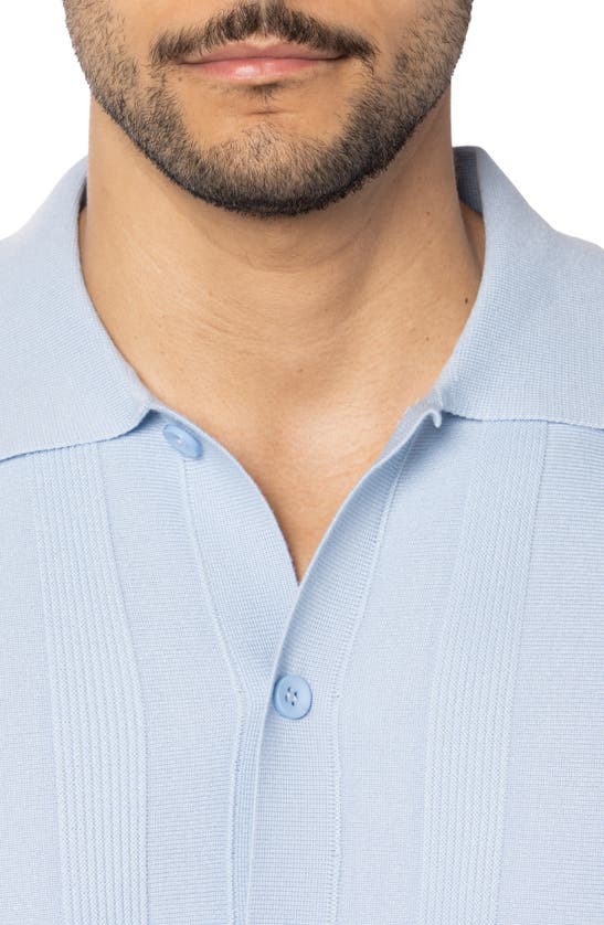 Spring + Mercer Textured Short Sleeve Button-up Sweater In Powder Blue