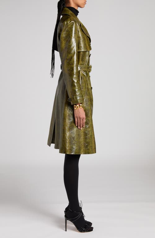 Shop Tom Ford Snakeskin Embossed Leather Trench Coat In Fg580 Olive