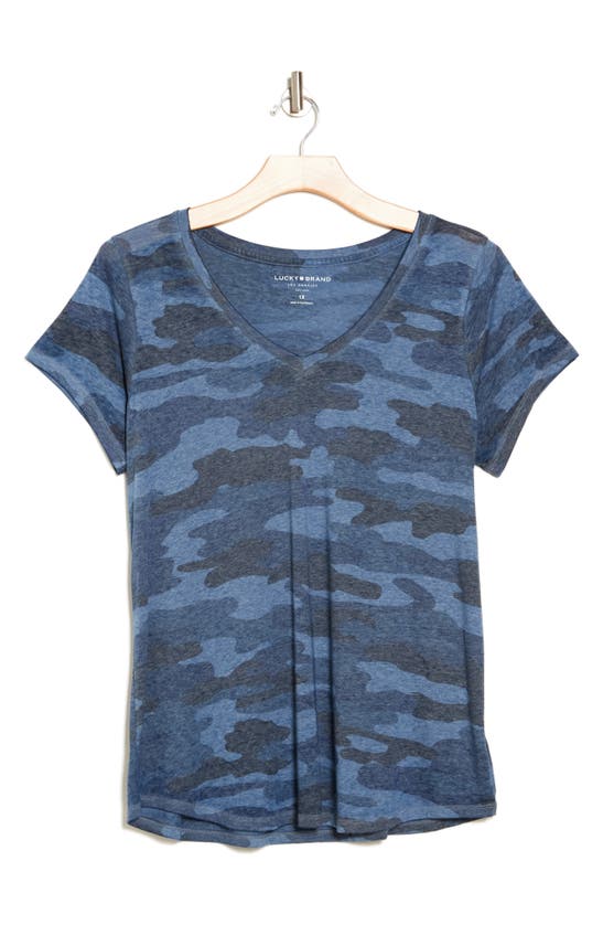 Shop Lucky Brand V-neck Camo T-shirt In Blue Multi
