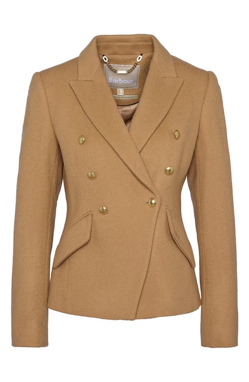 Shop Barbour Darly Double Breasted Blazer In Camel Beige/hessian