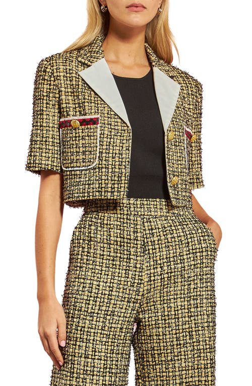 Shop English Factory Premium Tweed Crop Jacket In Yellow/black