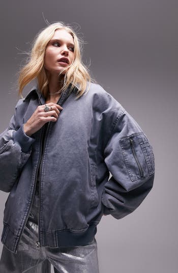 Topshop Oversize Acid Wash Denim Bomber Jacket | Nordstrom