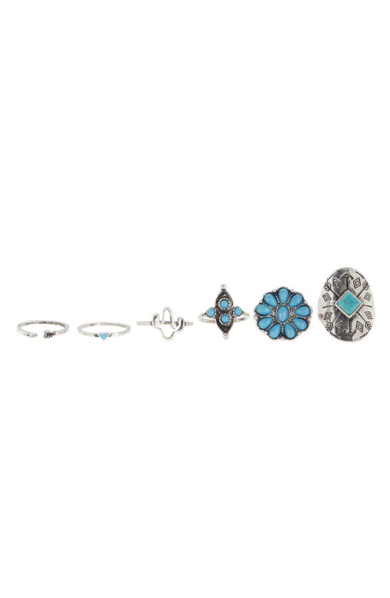 Melrose And Market 6-pack Western Assorted Rings In Turquoise- Rhodium