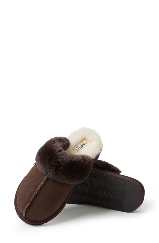 Fireside By Dearfoams Sydney Water Resistant Genuine Shearling Scuff Slipper In Coffee