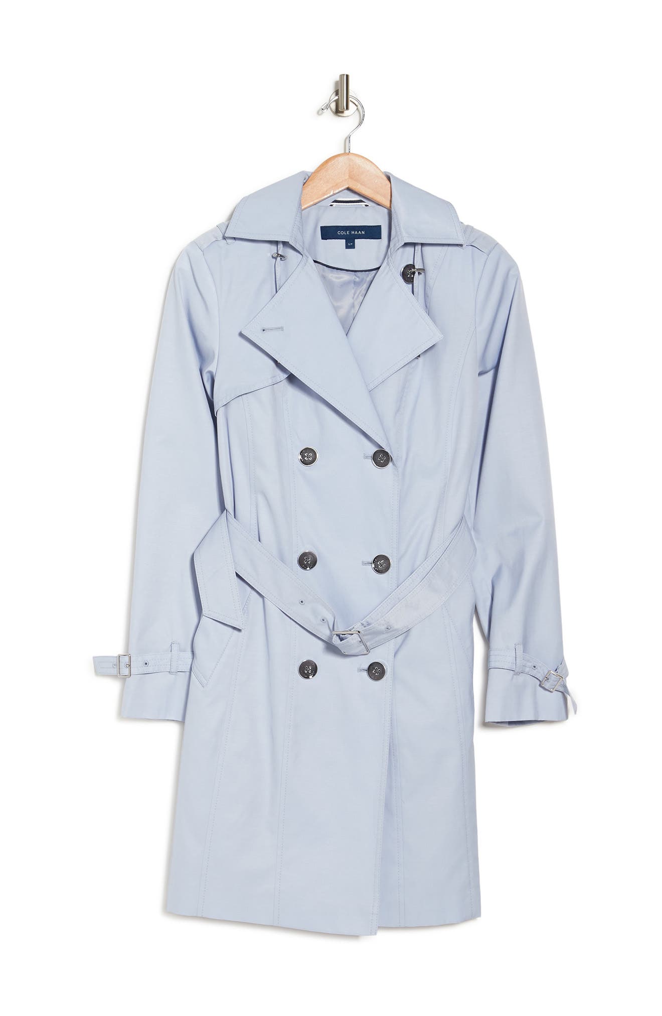 Cole Haan Hooded Double-breasted Trench Coat In Mist